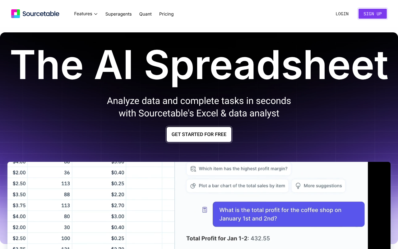 Sourcetable screenshot 1