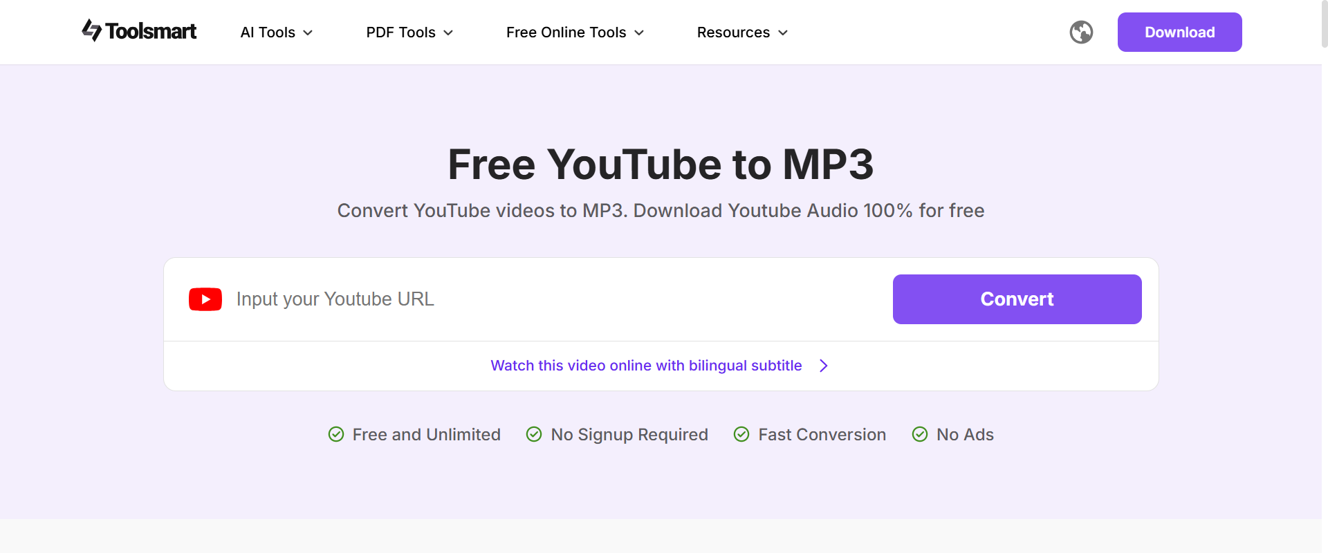 ToolSmart AI YouTube to MP3 Converter screenshot 1